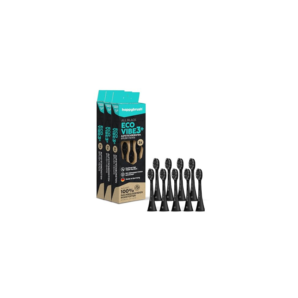 Happybrush Sustainable Brush Heads For Electric Sonic Toothbrush Eco Vibe 3 - Allblack - 3X3 Pieces