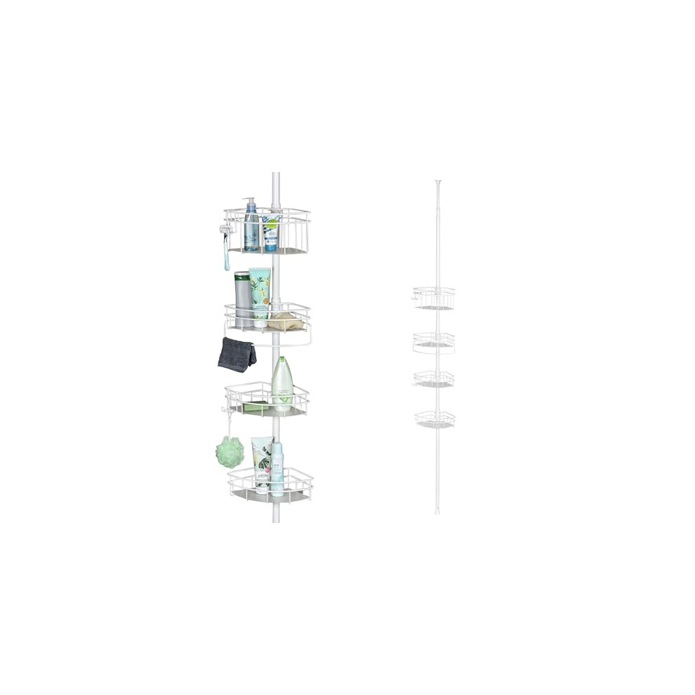 Bremermann Telescopic Corner Shelf, 4 Baskets, 2 Hooks, Telescopic Pole Up To Max. Approx. 290 Cm, Height-Adjustable Rustproof Shower Shelf, Clamp 4057993918054
