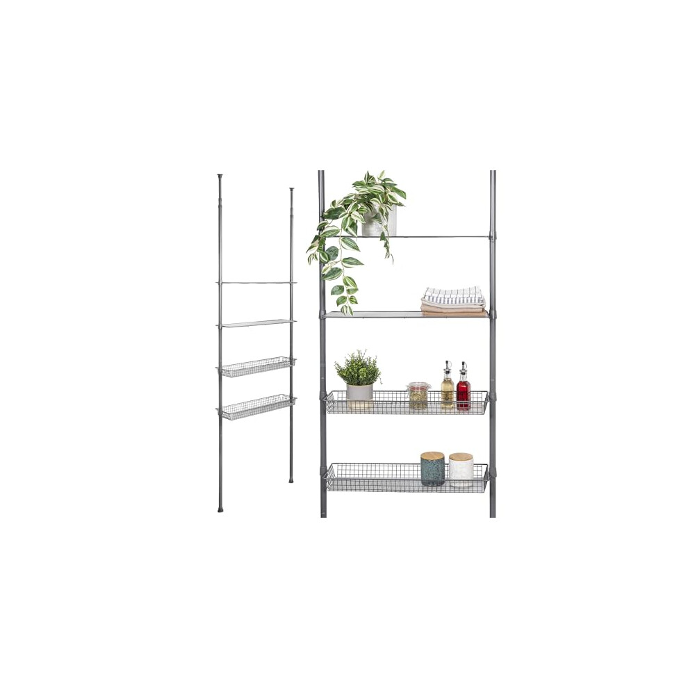 Bremermann Telescopic Shelf 2 Baskets 2 Shelves Telescopic Pole Up To 290 Cm (Gray) 4057993917767