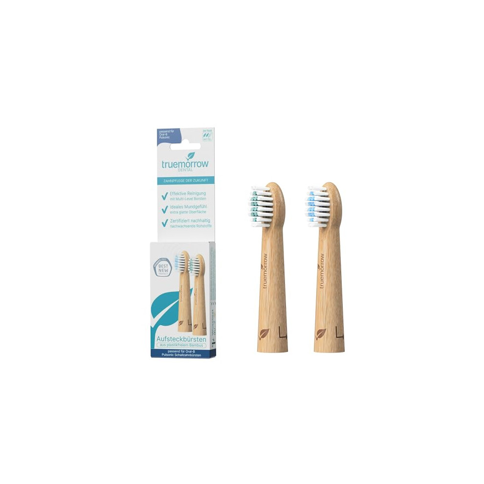 Truemorrow Sustainable Bamboo Toothbrush Heads For Oral B Pulsonic Sonic Toothbrush, Pack Of 2, Plastic-Free Biodegradable Handle, Vegan Climate