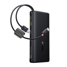 Powerbank da 20000 mAh 100 W con display e cavi USB-C integrati - nero