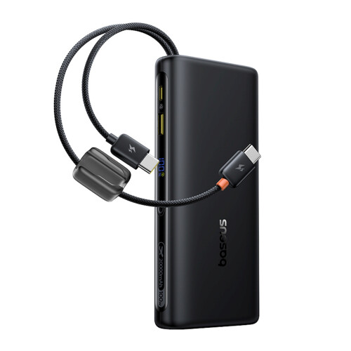 Powerbank da 20000 mAh 100 W con display e cavi USB-C integrati - nero