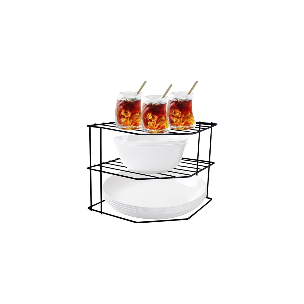Aselected Corner Plate Rack, 3-Tier Plate Stacker For Cupboards, 23X23x20cm Metal Corner Plates Stand Black Plates Racks For Cupboard, Kitchen 750739184594