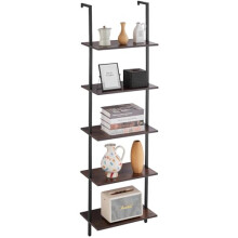 VEVOR Industrial Square Pipe Shelf, 5 Tier 17.3x11.8in, Wall-Mount Floating Rustic Wood Shelves Bracket Display Bookshelf,Storage Rack Sundries Holder