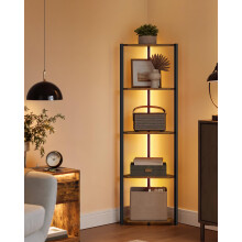 VASAGLE Corner Shelf Stand with LED Lights, 5-Tier Corner Bookshelf, Storage Shelf with Steel Frame, 9.8 x 18.9 x 57.7 Inches, for Living Room,