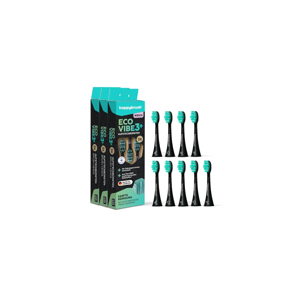 Happybrush Black Sustainable Replacement Toothbrush Heads For Electric Sonic Toothbrush Eco Vibe 3 Â /Mint Â Soft Â Pack Of 3