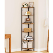 Yorbay Corner Shelf with 6 Shelves, Bookcase, Standing Shelf: Storage Shelf, Multifunctional for Kitchen, Living Room, Bedroom, Office - Bathroom