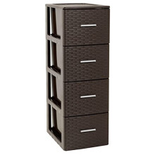 4 Drawer Plastic Rattan Storage Tower Unit Chest Office Home School (Brown)