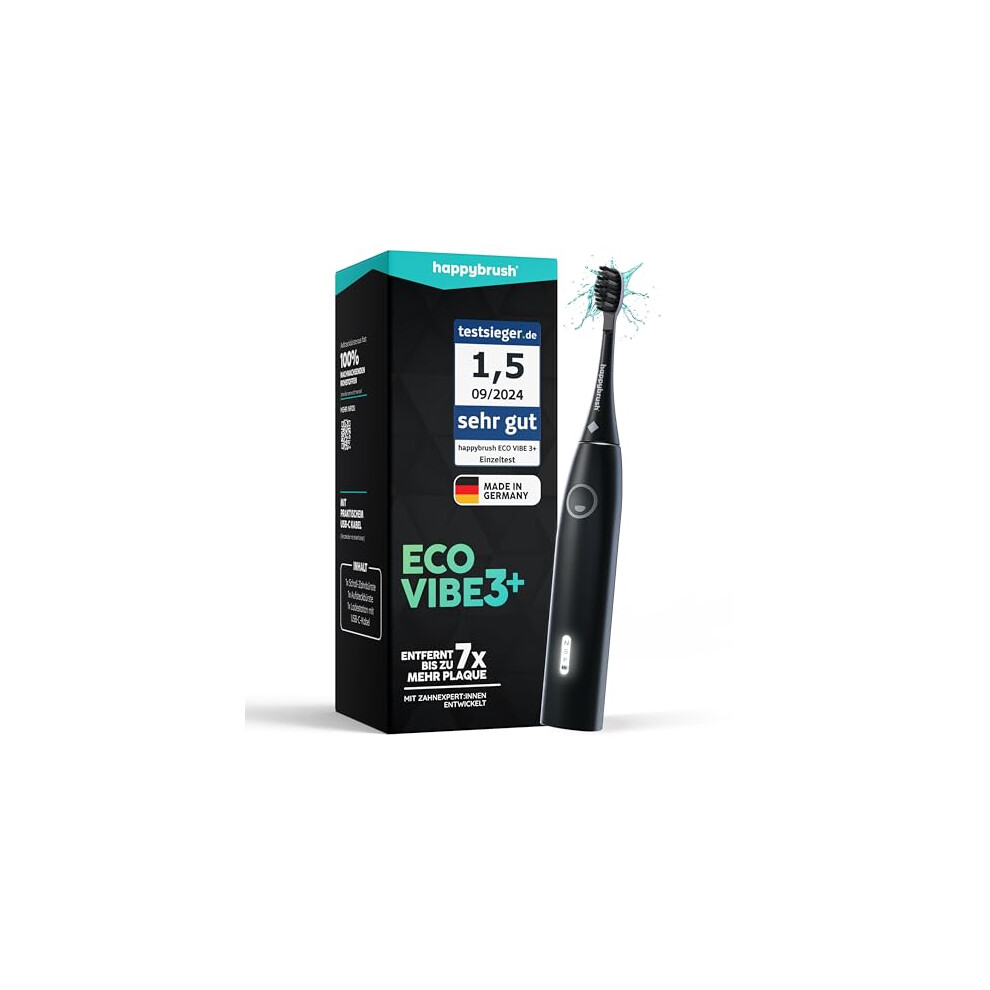 Happybrush Sonic Toothbrush Eco Vibe 3+ - "The Lions' Den - Test Winner - Electric Toothbrush With 8 Week Battery - Ultrasonic Toothbrushes - Allblack