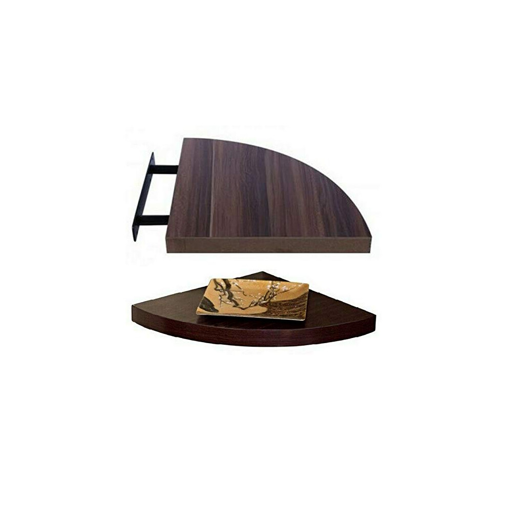 Optimal Products Hudson High Gloss Floating Shelve Shelf Shelves Display Unit Wall Mounted Storage (Walnut, Corner Shelf 295X295x38mm) 5060523977239