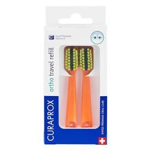 Curaprox CS 5460 Ortho Travel Toothbrush Heads – for Braces Care | Ultra Soft Cleaning | Orange | 2-Pieces | Made in Switzerland