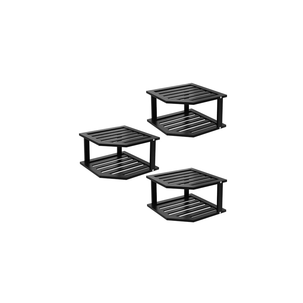 Vertorgan Bamboo Corner Shelf(3 Pack),2 Tier Plate Organizer For Cabinet And Countertop,Pantry Dish And Spice Rack For Kitchen(Black) 641320876717