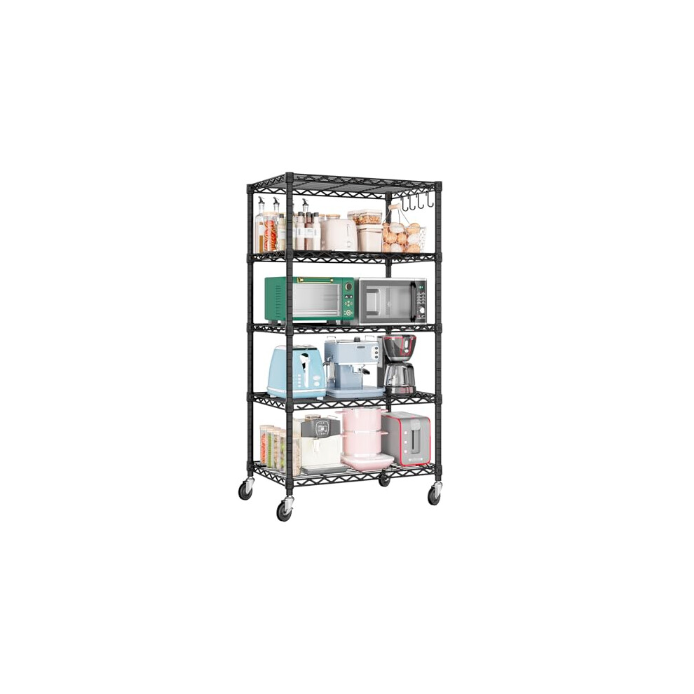 Buxwellbang 61Cm X 46Cm X 183Cm Wire Shelving 5 Shelfs Slim Steel Storage Metal Shelves With Wheels,Adjustable Kitchen Utility Shelving Unit,Pantry 674053917471