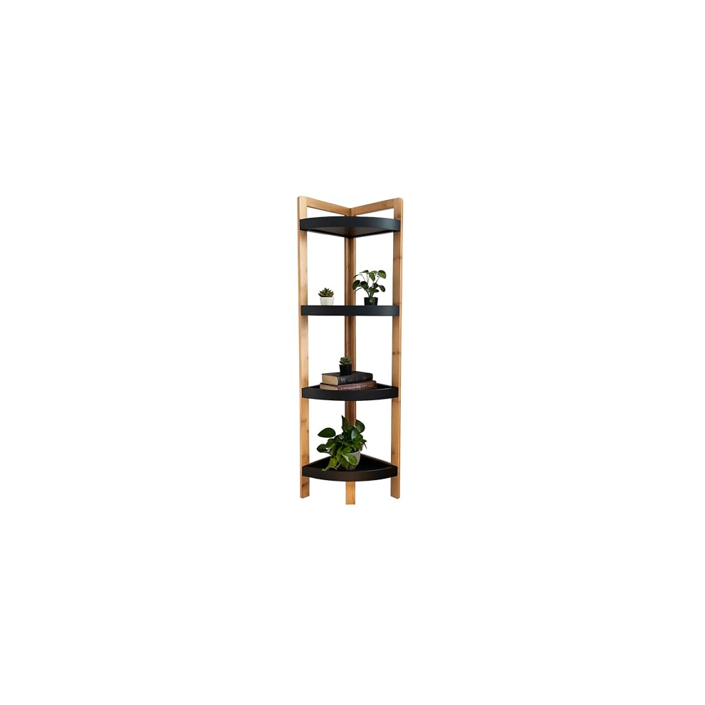 Relaxdays Bamboo Corner Shelf, 4 Semi-Circular Shelves, Hwd: 105.5X23x23 Cm, Space-Saving, Natural/Black 4052025849825