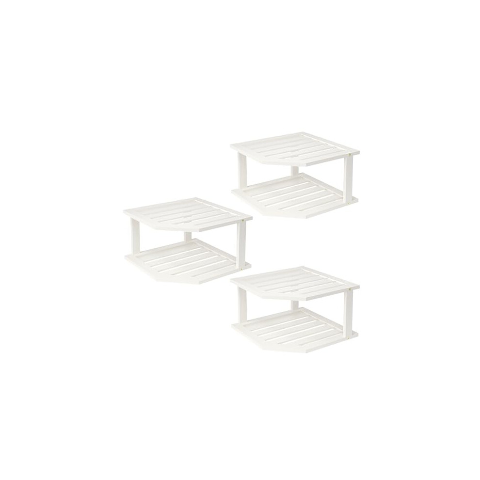 Vertorgan Bamboo Corner Shelf(3 Pack),2 Tier Plate Organizer For Cabinet And Countertop,Pantry Dish And Spice Rack For Kitchen(White) 641320876724