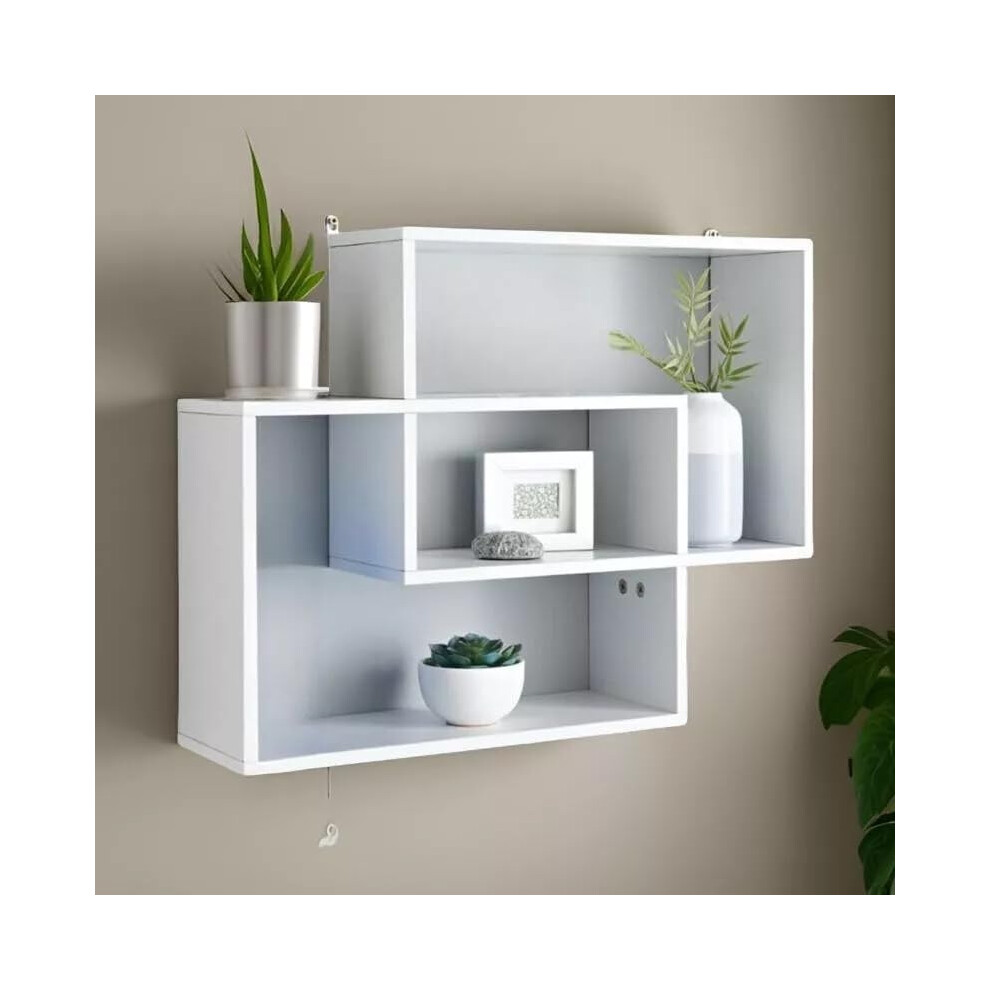 Dylex Multi Compartment Rectangular Wall Mounted Floating Shelf, Decorative Storage Display Shelves, White 5060772242300