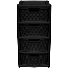 Large Black Plastic Rattan 4 Drawer Storage Tower Unit Chest Office Home School