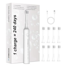 240 Days Battery Life Electric Toothbrush for Adults, 8 Replacement Brush Heads, Rechargeable Battery Toothbrush, 3 Modes, 2 Minute Timer, IPX7