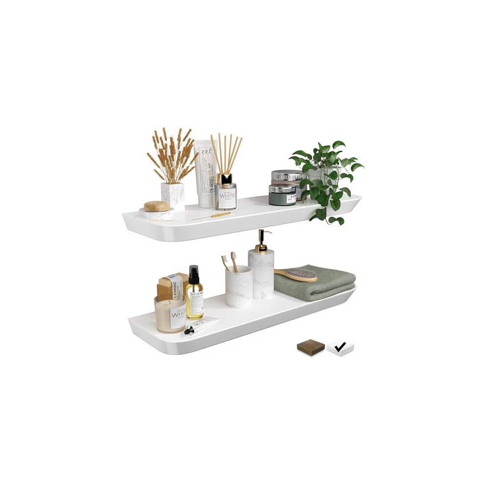 Yaneva White Floating Shelves 24 Inch (Set Of 2) - Premium Wood Shelves - Natural Wood Floating Shelves For Wall & Floating Shelves For Kitchen - 628942523458