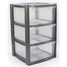 Plastic Storage Drawers - Large - 3 Drawers (Silver)