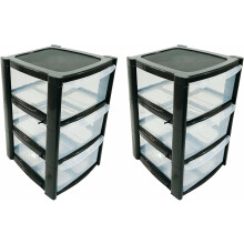 3 Tier Mini Plastic Storage Drawers (Pack of 2) | Home, Kitchen, Bathroom Space Saving Plastic Cabinet Drawer Organiser for Small Items | Storage
