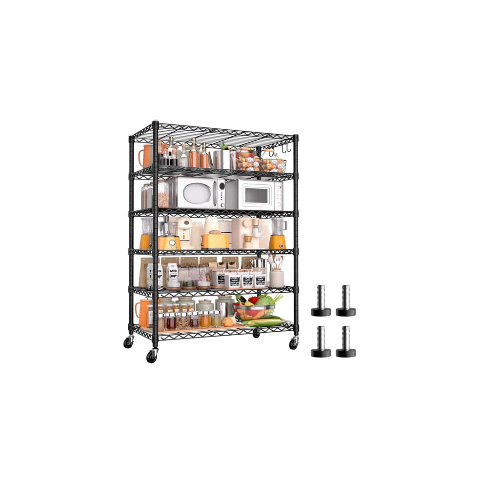 Buxwellbang 91Cm X 46Cm X 191Cm Wire Storage Shelves With Wheels, Nsf Certified 6-Shelfs Heavy Duty Adjustable Kitchen Shelving Unit, Pantry Organizer 674053903481
