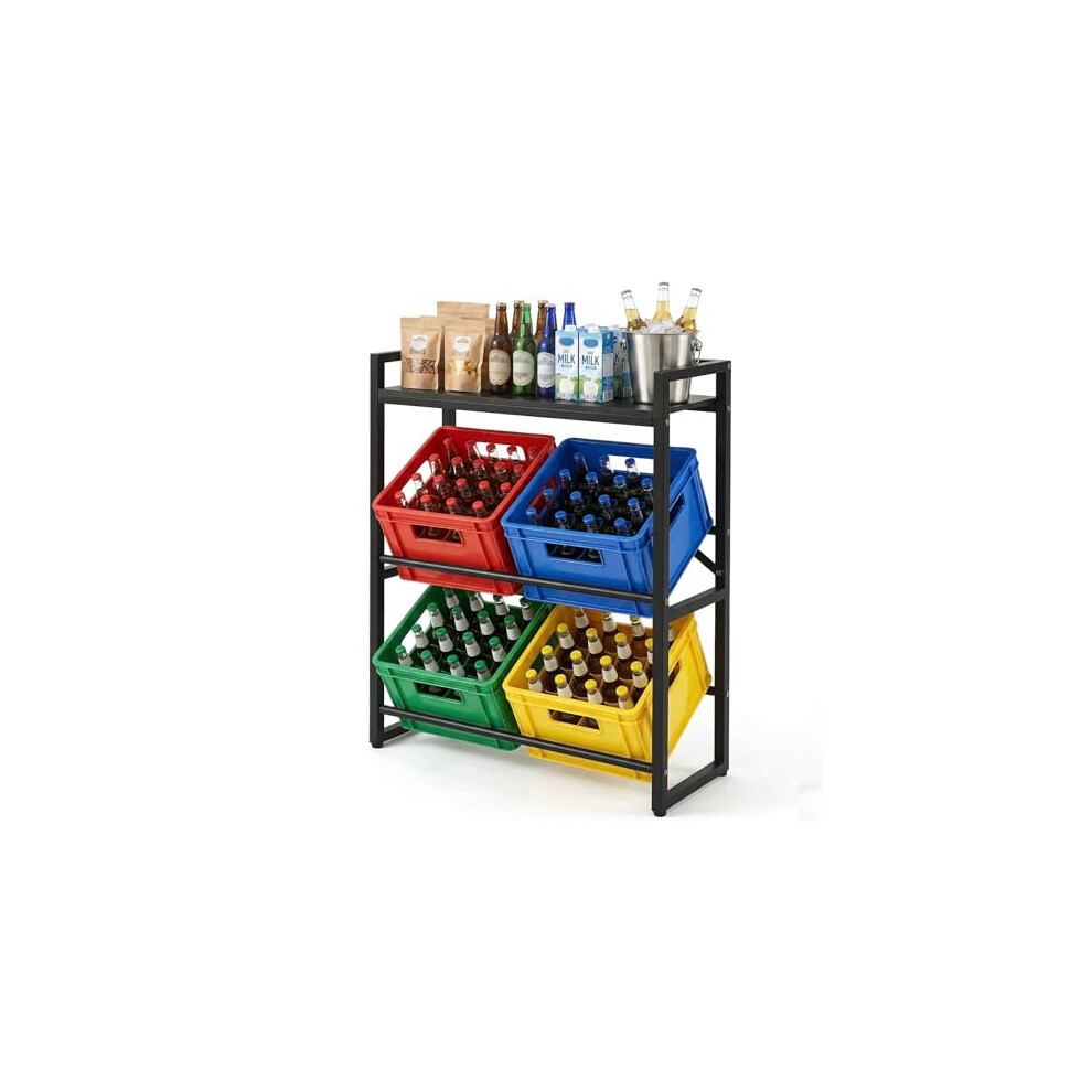 Treeboy Meatll Drinks Crate Rack For 4 Crates With 1 Levels Shelf In Black For Beer, Fruit, Vegetables, Water, Load Capacity 270 Kg 712490946781