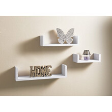 AJ Set Of 3 U Shaped Wall Mountable Wooden Floating Shelve Shelf White Storage