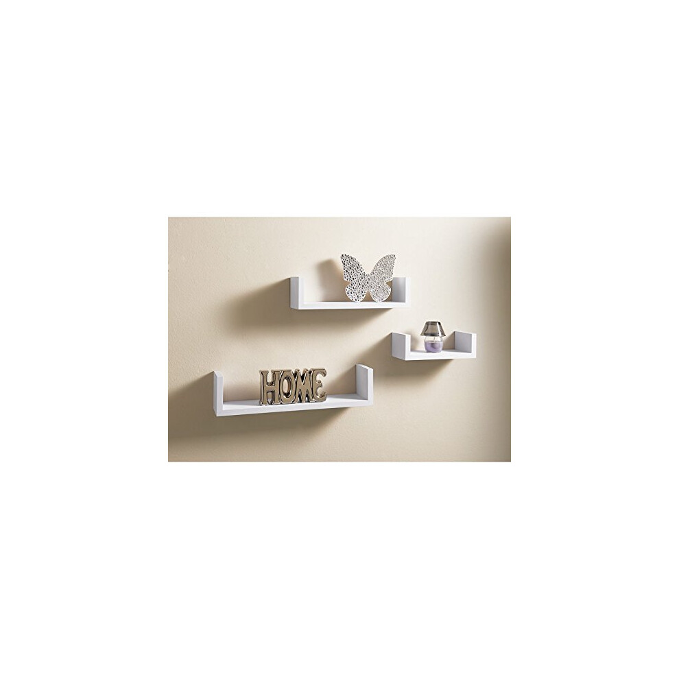 Aj Set Of 3 U Shaped Wall Mountable Wooden Floating Shelve Shelf White Storage 787162886436