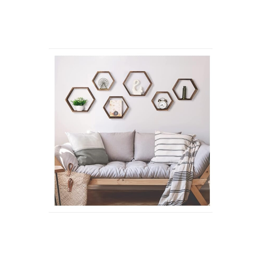 Woodside Home Living Honeycomb Hexagon Shelves - Set Of 6 Dark Wood 5060713949794