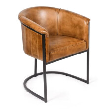 Elm home and garden Real Genuine Brown Tan Leather Dining Kitchen Accent Tub Chair with Black Metal Frame – 785963 cm with 47 cm Seat Height