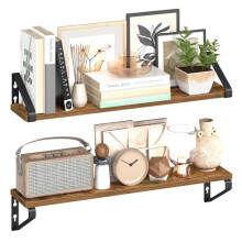 VASAGLE Wall Shelves, Floating Shelves Wall Mounted, Set of 2, 2 Mounting Ways, 60 cm, for Living Room, Bathroom, Kitchen, Rustic Brown and Matte