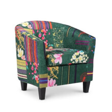 Multicoloured Green Patchwork Tub Chair for Living Room - Occasional Patchwork Accent Chair for Bedroom, Small Funky Armchair, Tub Chairs for Living