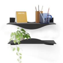 Umbra Surf Shelf Set of 2 – Black Metal Floating Shelves for Wall Storage & Décor, Modern Wave Design, 100% Steel, Holds 15 lbs. Each, Easy