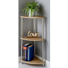 Beautiful SVAR 3 Tier Oak Effect Corner Shelf Unit Stainless Steel Legs New