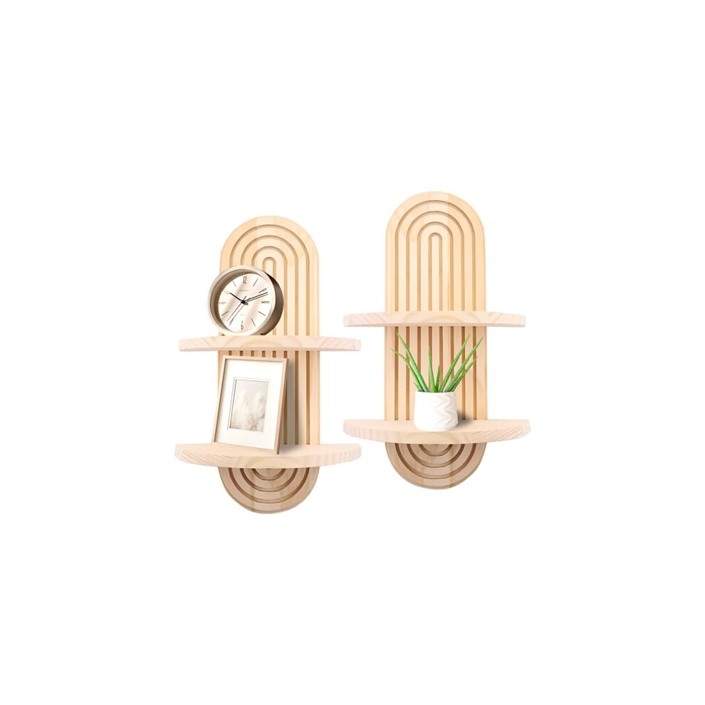 Lucxhcky 2Pcs Boho Wooden Double Wall Shelves, Mid Century Arch Floating Shelves - Rustic Wooden Hanging Wall Mounted Storage Racks For Nursery, 607605414180