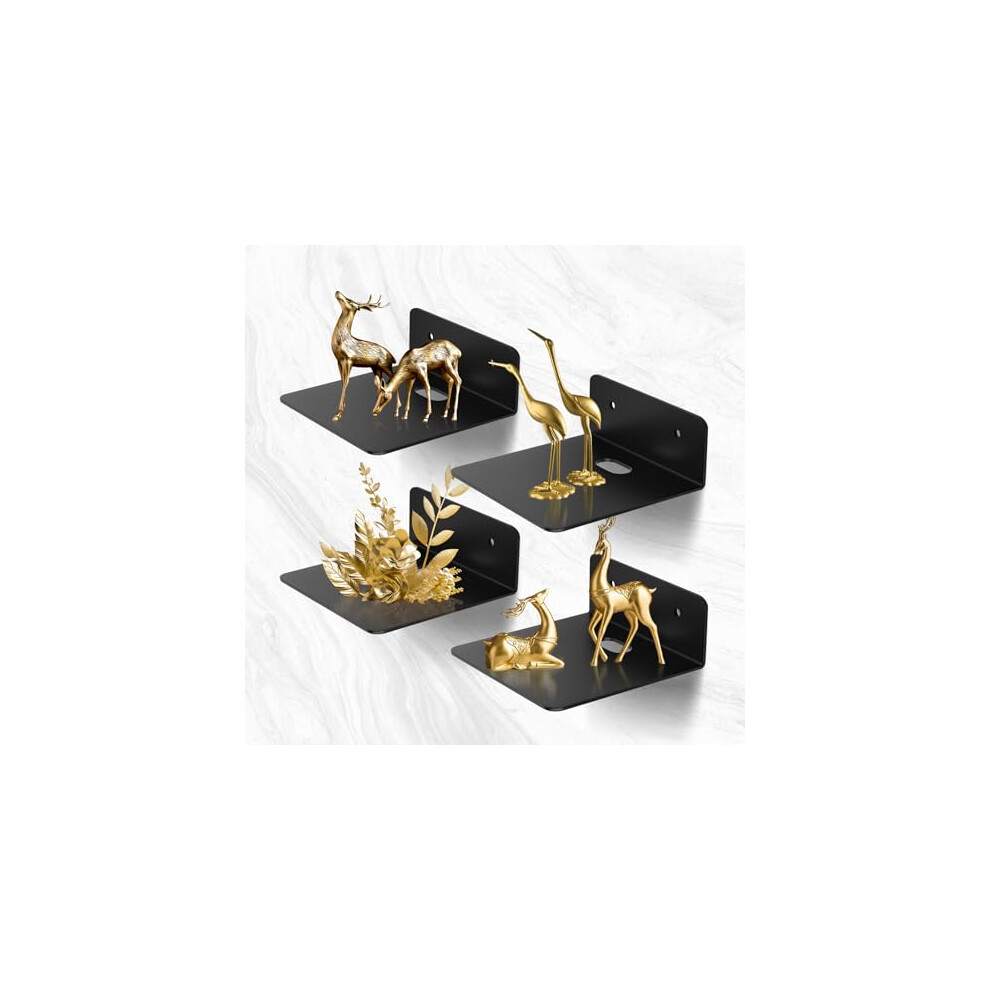 Businey 4Pcs Square Adhesive Shelves, Black Small Wall Shelves, Small Floating Shelf Stick On, Hanging Mini Shelf For Projector Trophy Security 8031936353108