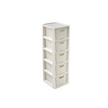 BranQ - Home essential, Rattan Design BPA Free Plastic 5 Drawer Storage Unit, Ideal for Home Office, Bedroom and Bathroom Storage, 29.5 x 24 x 80 cm