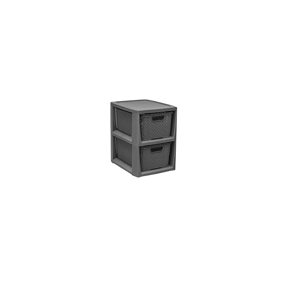 Branq Home Essential 100% Recycled Plastic Pp Ecological Shelf In Rattan Design, Anthracite, 2 Baskets 5901098055000
