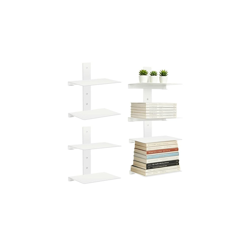 Ohbien 2Pcs Invisible Floating Bookshelf For Wall Mounted, 4 Tier Vertical Spine Book Tower For Home Decoration Office Living, Stacking Bookshelves 6979109662119