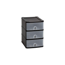 M1SS 1 X Handy 3 Drawer Tower Black/Clear - 3 Drawer Plastic Storage Tower Unit, Black & Clear Plastic Storage chest of Drawers Space Saving Desktop