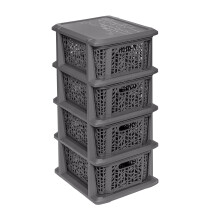 BranQ - Home essential, Bamboo Design BPA Free Plastic 4 Drawer Storage Unit, Ideal for Home Office, Bedroom and Bathroom Storage, 25 x 29 x 58 cm