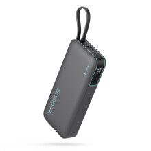 Powerbank da 20000 mAh con porte USB-A e USB-C e cavo USB-C integrato, potenza 55 W - grigio