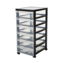 Iris Ohyama, Plastic Drawers Storage Unit, Plastic Storage Drawers, A4 Format & 4 Wheels, H61.5cm/6 Drawers, BPA Free, Black, W40 x D29 x H61.5cm,