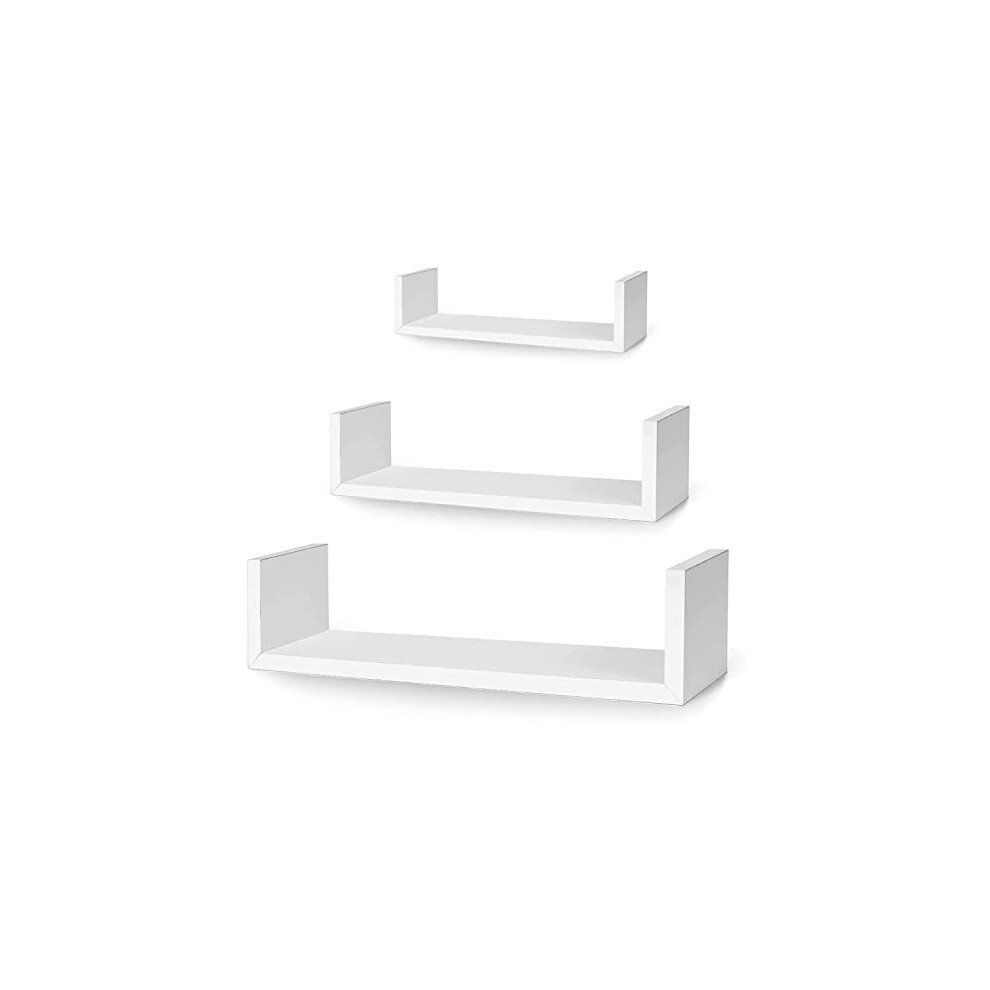 Bloomingtons Direct Versatile Set Of 3 Different Sizes U Shaped Wooden Floating Shelf 3 Multi-Length Wooden Shelves For Wall (White) 1118279873986