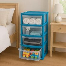 oceanevo 4 Drawers Plastic Storage Tower Unit Organizer Home Office School Desktop Clear Storage Chest for Clothes Toys Art Supplies Stationary
