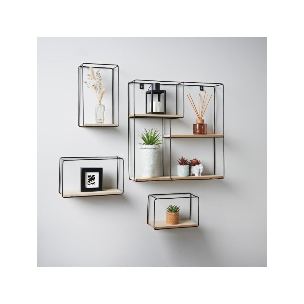 Bloomingtons Direct Set Of 4 Metal Wall Shelf Unit Floating Shelves Wood Firm Welded Metal Scandinavian Industrial Style 4 Multi Compartment Shelves 1172282798735