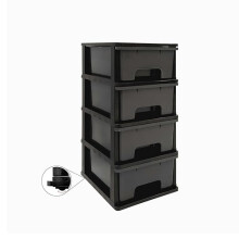 Abbaware Plastic Drawers Storage Unit, With Wheels, Storage Drawers, Tower, 4 x 17L Drawers, Black Frame/Modern Grey Draws