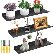 himaly Metal Wall Shelf, Floating Shelves, 30/35/40 cm, Wall Mounted Shelves Set of 3 for Kitchen, Bathroom, Living Room, Bedroom, Black 02