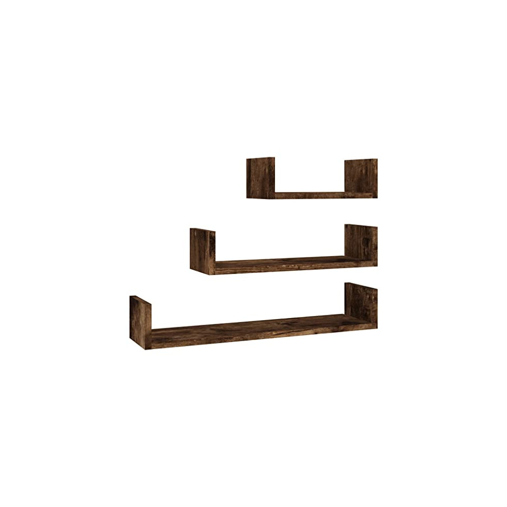 Vidaxl Smoked Oak Engineered Wood Wall Display Shelves Set - U-Shaped Floating Shelving Units For Home Decor - Easy-To-Maintain